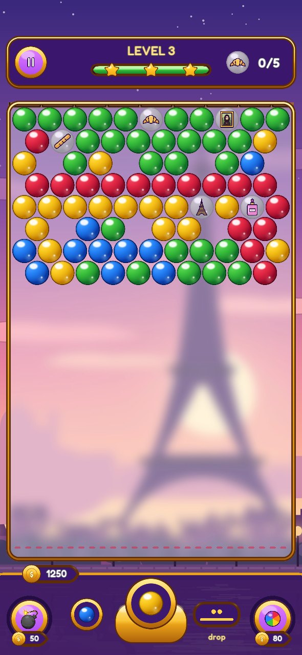 A Bubble Passport level in France with souvenirs in pearl bubbles